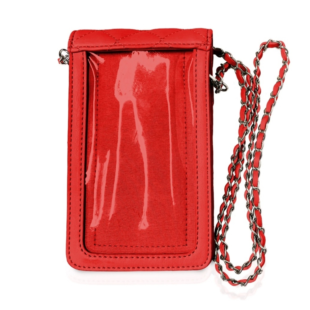 Badgley Mischka NWT Red Phone Case w/diamond quilting, strap, studs - Picture 2 of 6